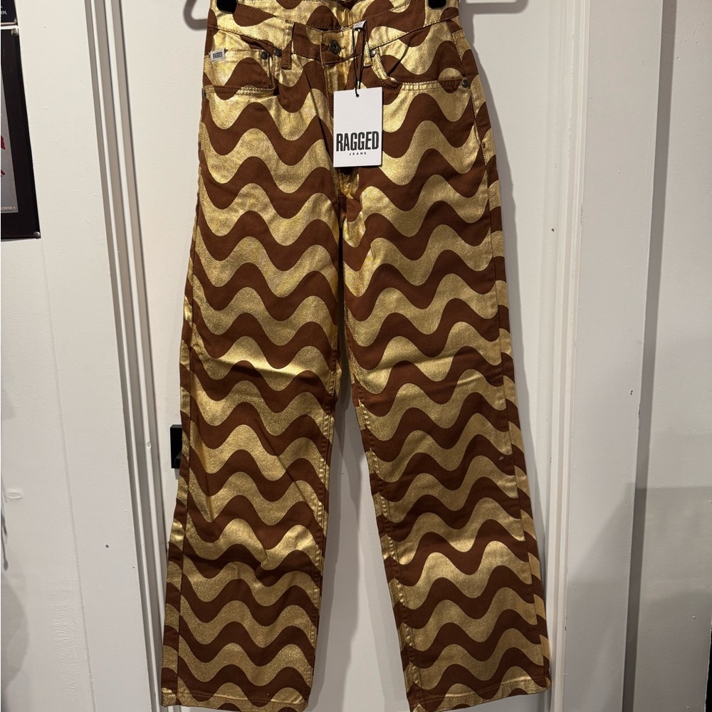 Ragged Priest Gold and Brown Wave Pattern Jeans